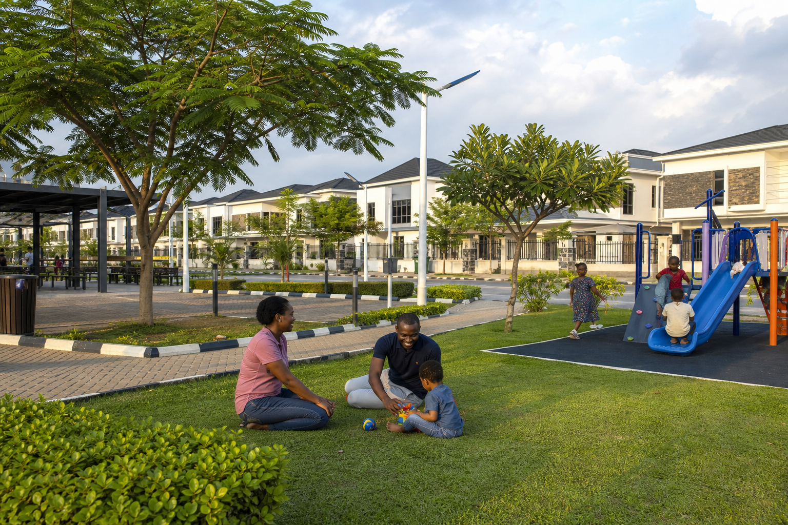 Family green space and play area inside a Lagos estate