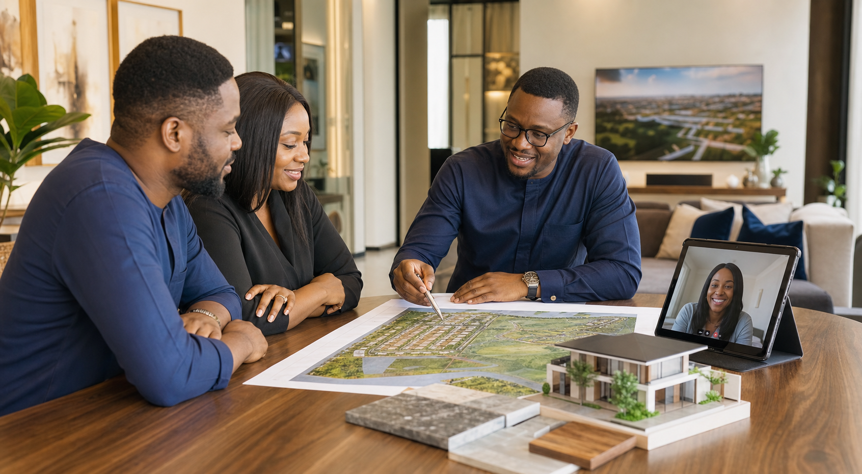 A buyer consultation in a modern Lagos sales office