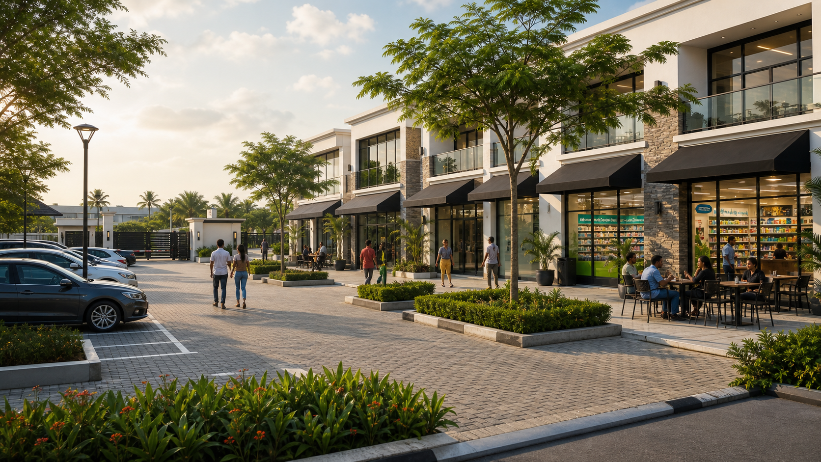 Retail square and business units inside the planned estate