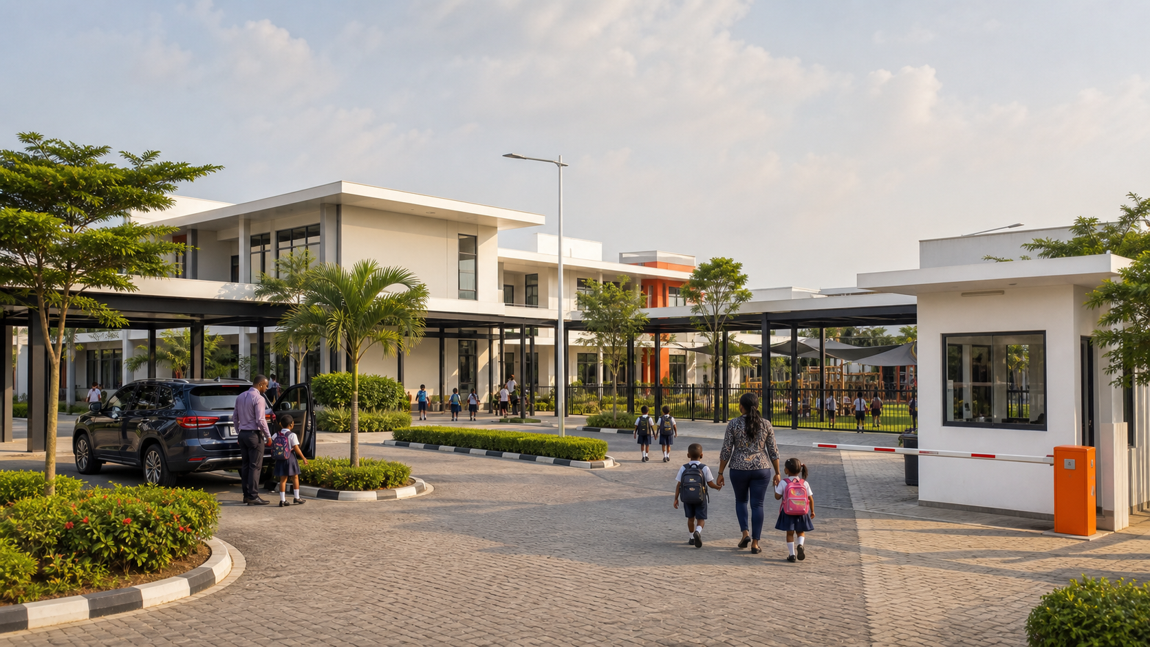 Secure school campus drop-off inside the estate